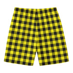 Yellow Buffalo Plaid Print Men's Swim Trunks