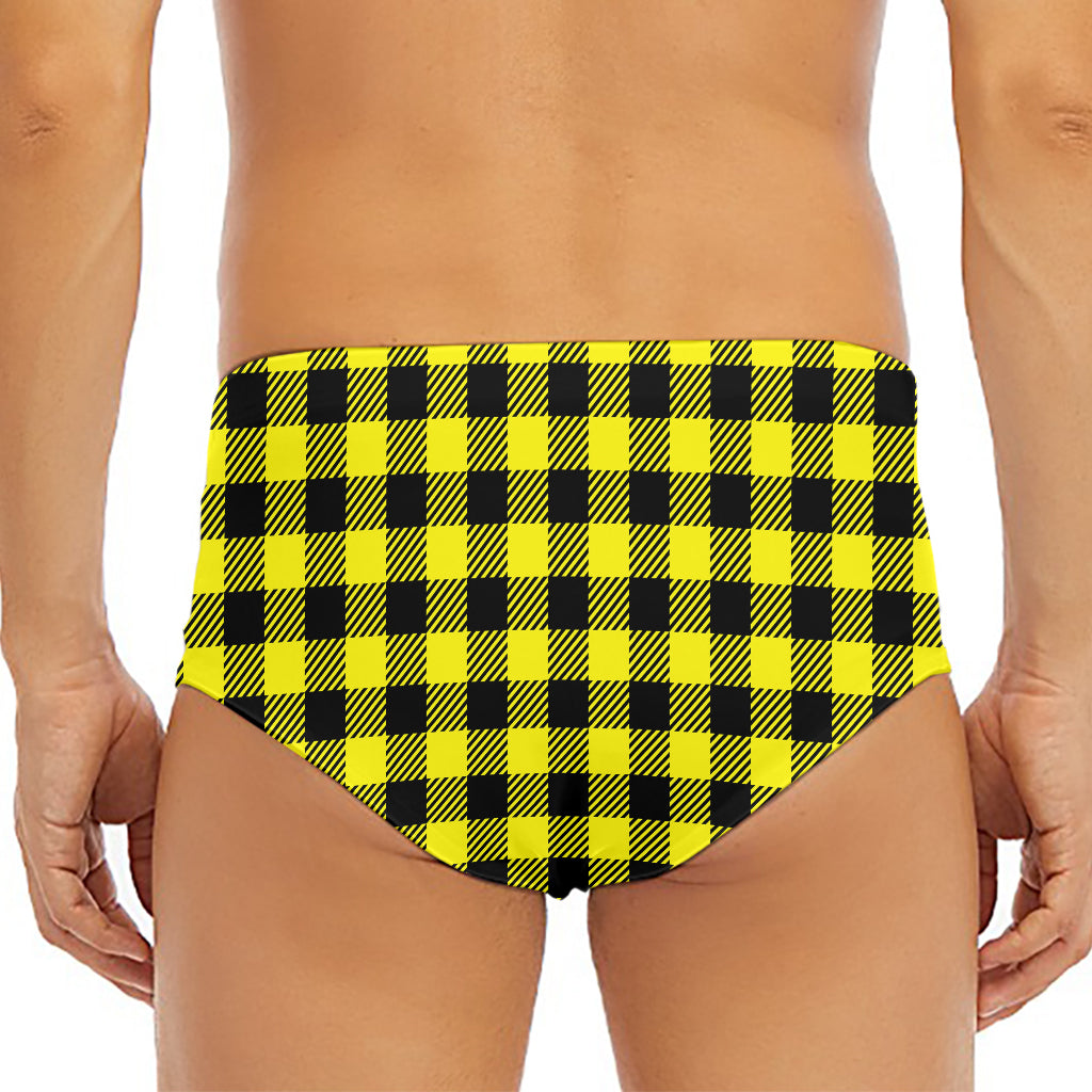Yellow Buffalo Plaid Print Men's Triangle Swim Briefs