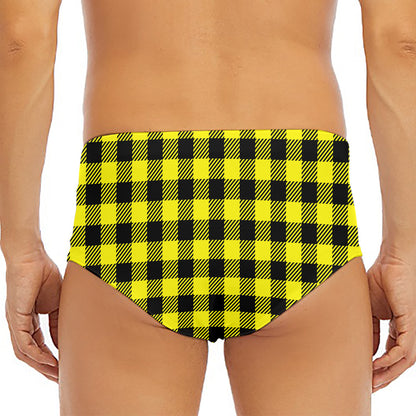 Yellow Buffalo Plaid Print Men's Triangle Swim Briefs