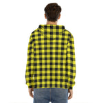 Yellow Buffalo Plaid Print Men's Velvet Pullover Hoodie