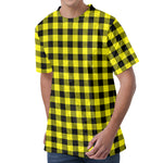 Yellow Buffalo Plaid Print Men's Velvet T-Shirt