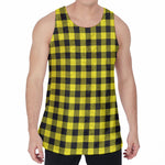 Yellow Buffalo Plaid Print Men's Velvet Tank Top