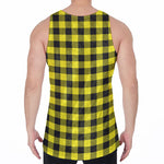 Yellow Buffalo Plaid Print Men's Velvet Tank Top