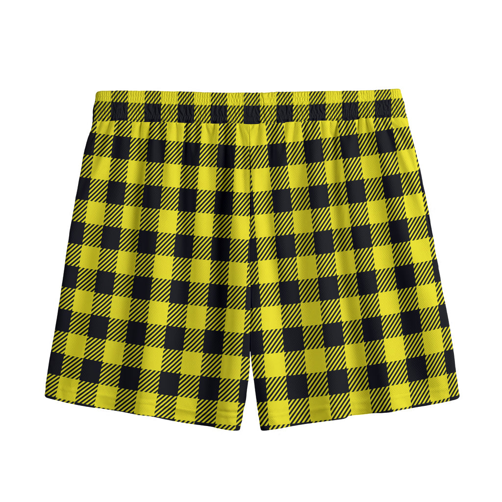 Yellow Buffalo Plaid Print Mesh Shorts