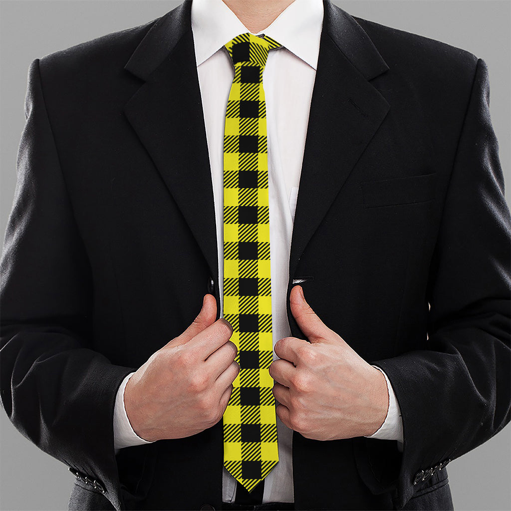 Yellow Buffalo Plaid Print Necktie