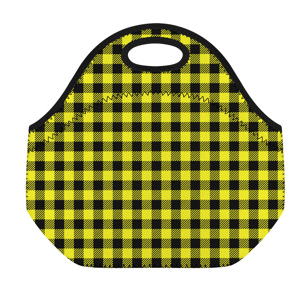 Yellow Buffalo Plaid Print Neoprene Lunch Bag