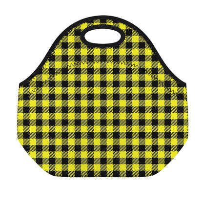 Yellow Buffalo Plaid Print Neoprene Lunch Bag