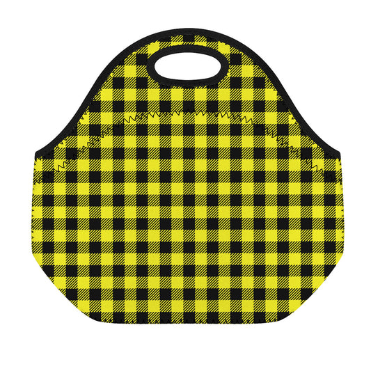 Yellow Buffalo Plaid Print Neoprene Lunch Bag