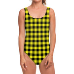 Yellow Buffalo Plaid Print One Piece Swimsuit