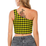 Yellow Buffalo Plaid Print One Shoulder Crop Top