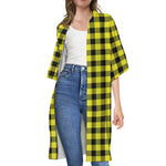 Yellow Buffalo Plaid Print Open Front Beach Cover Up