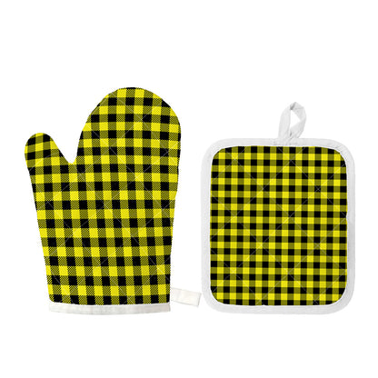 Yellow Buffalo Plaid Print Oven Mitt And Pot Holder Set