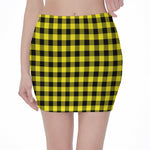 Yellow Buffalo Plaid Print Pencil Mini Skirt