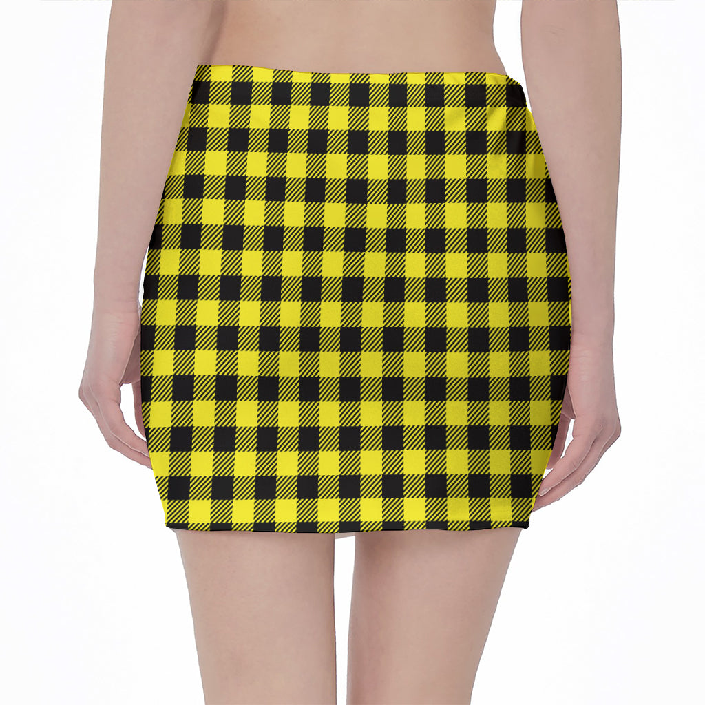 Yellow Buffalo Plaid Print Pencil Mini Skirt