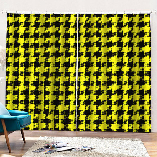 Yellow Buffalo Plaid Print Pencil Pleat Curtains