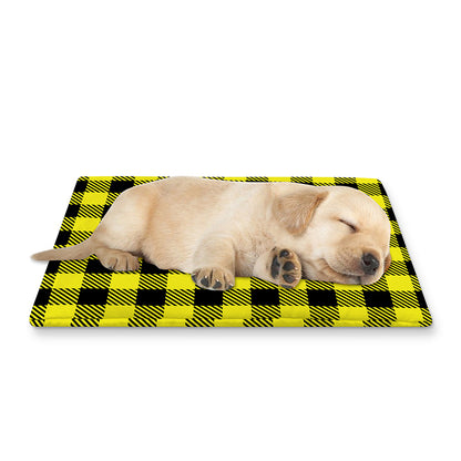 Yellow Buffalo Plaid Print Pet Cooling Mat Cover