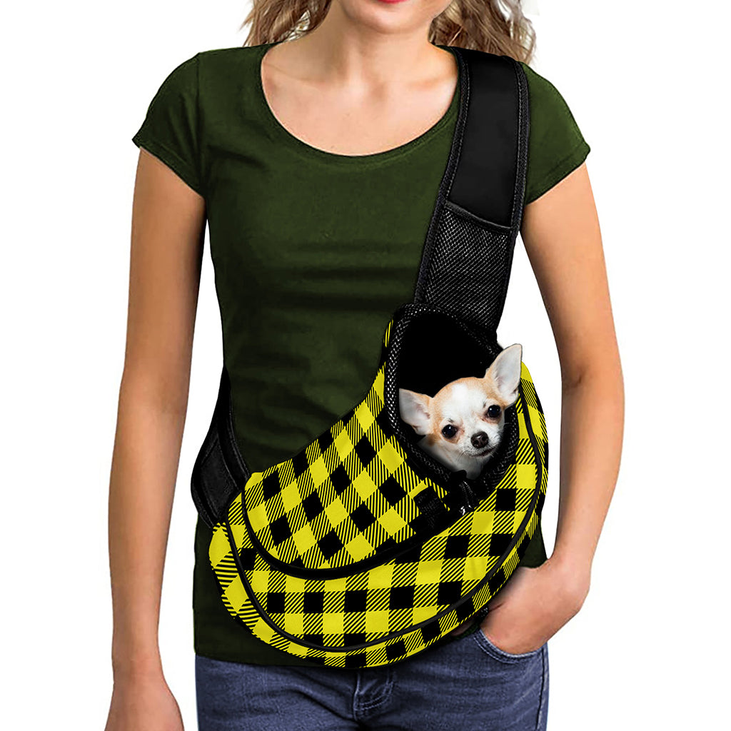 Yellow Buffalo Plaid Print Pet Sling Carrier