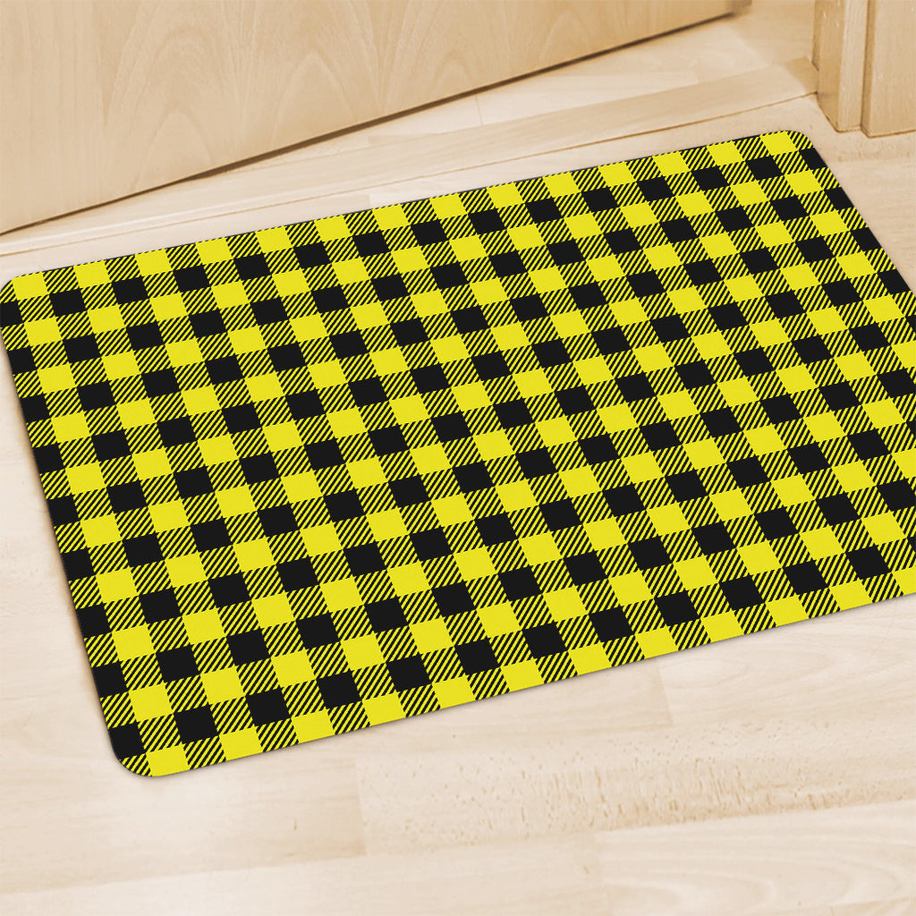 Yellow Buffalo Plaid Print Polyester Doormat