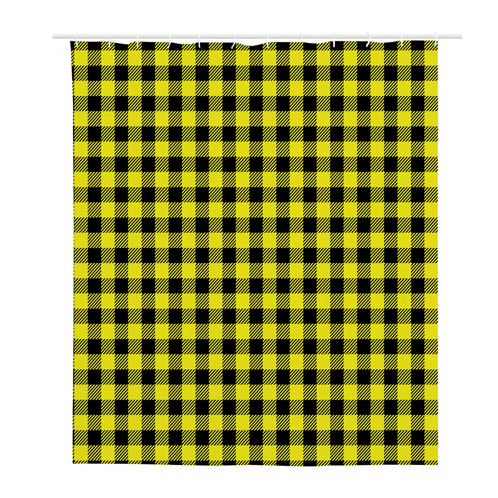 Yellow Buffalo Plaid Print Polyester Shower Curtain