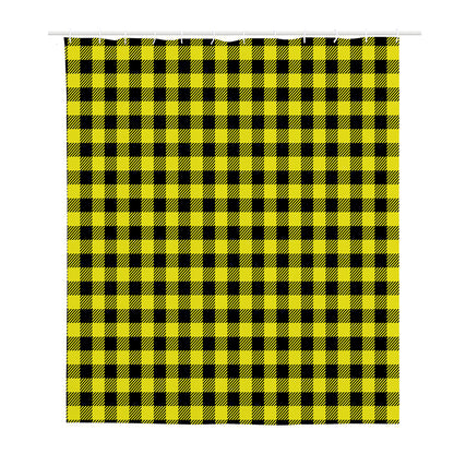 Yellow Buffalo Plaid Print Polyester Shower Curtain