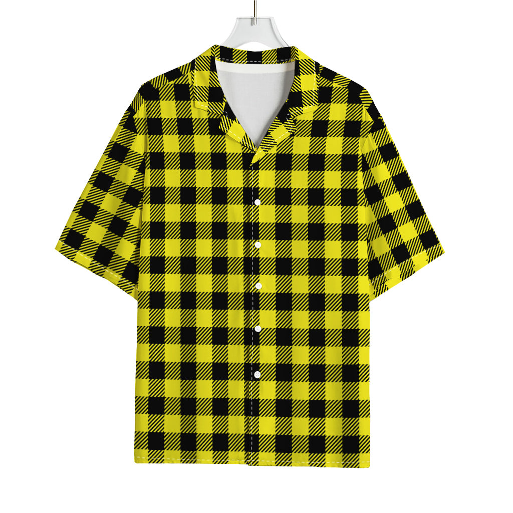 Yellow Buffalo Plaid Print Rayon Hawaiian Shirt