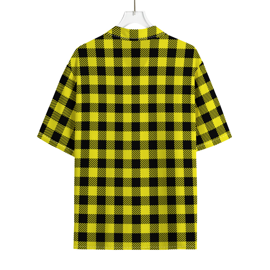 Yellow Buffalo Plaid Print Rayon Hawaiian Shirt