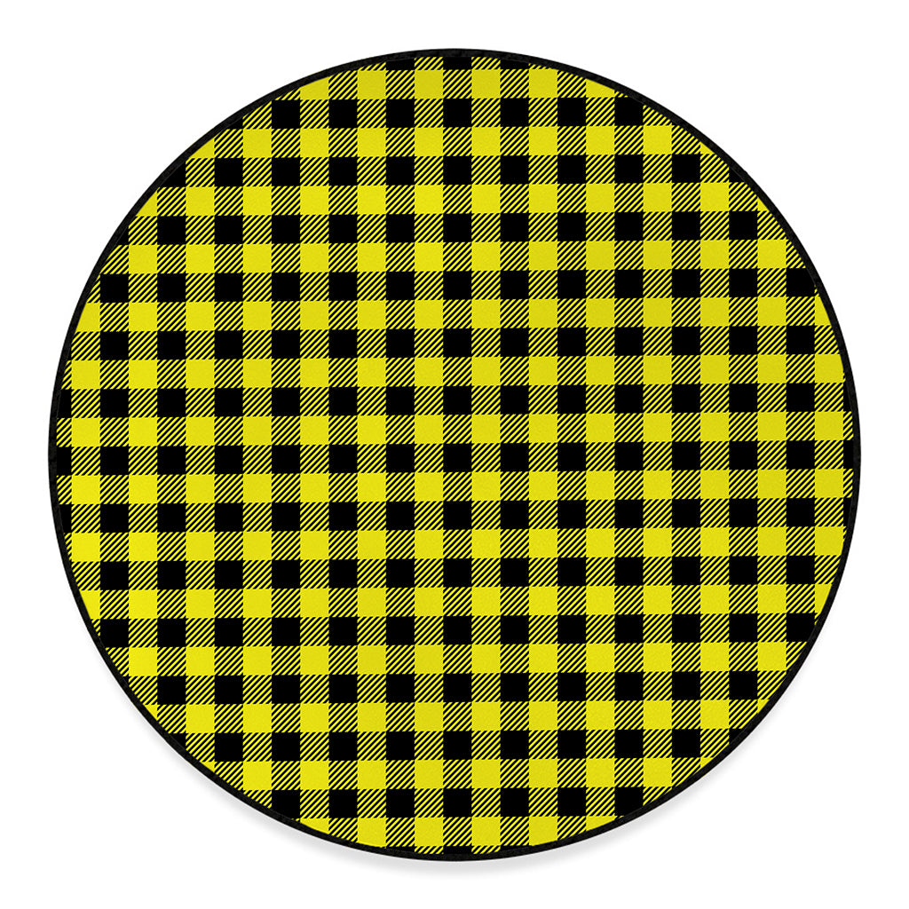 Yellow Buffalo Plaid Print Round Floor Mat