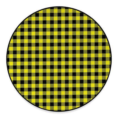 Yellow Buffalo Plaid Print Round Floor Mat