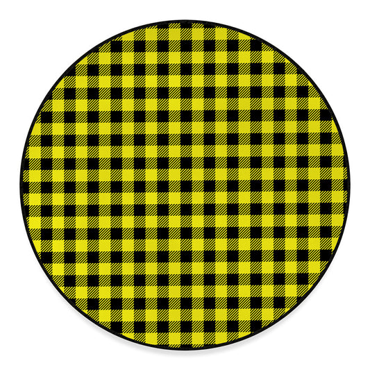 Yellow Buffalo Plaid Print Round Floor Mat