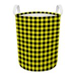 Yellow Buffalo Plaid Print Round Laundry Basket