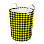 Yellow Buffalo Plaid Print Round Laundry Basket