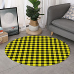 Yellow Buffalo Plaid Print Round Rug