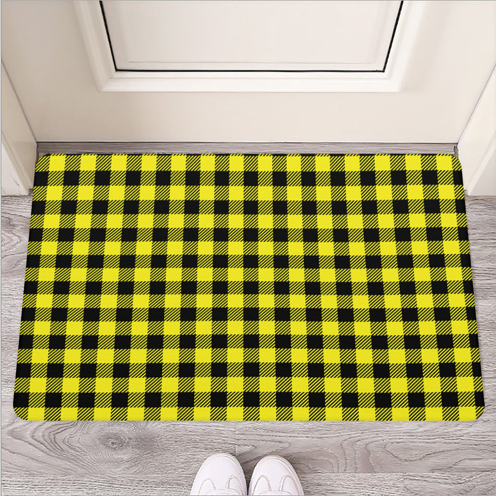 Yellow Buffalo Plaid Print Rubber Doormat