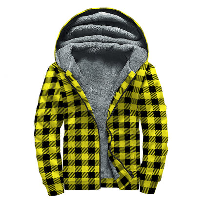 Yellow Buffalo Plaid Print Sherpa Lined Zip Up Hoodie