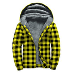 Yellow Buffalo Plaid Print Sherpa Lined Zip Up Hoodie