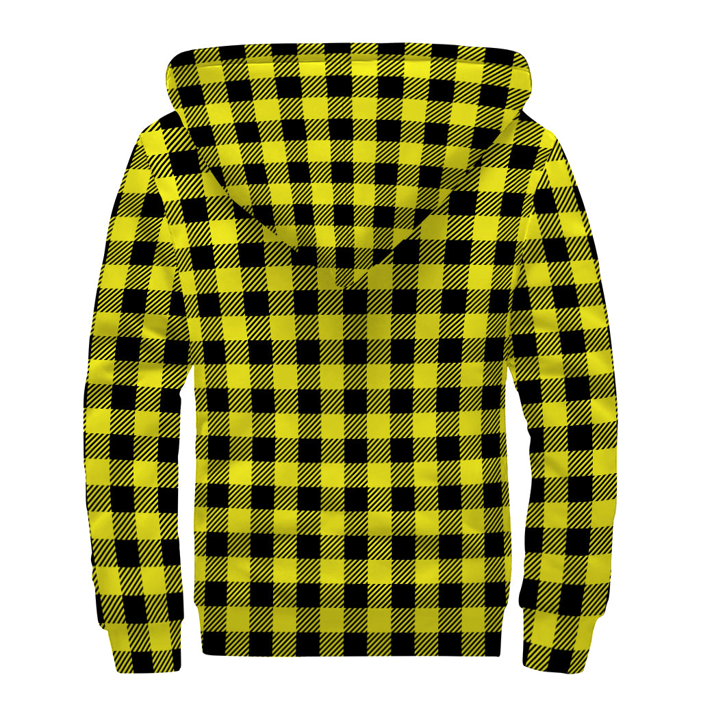Yellow Buffalo Plaid Print Sherpa Lined Zip Up Hoodie