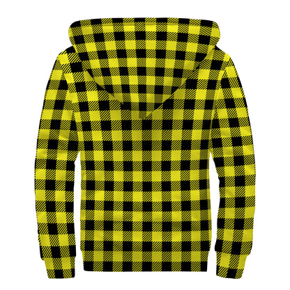 Yellow Buffalo Plaid Print Sherpa Lined Zip Up Hoodie