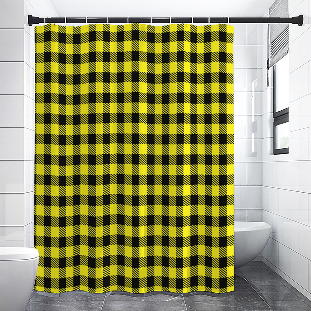 Yellow Buffalo Plaid Print Shower Curtain