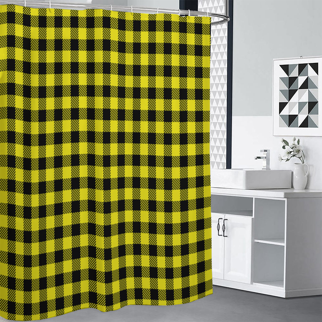 Yellow Buffalo Plaid Print Shower Curtain
