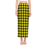 Yellow Buffalo Plaid Print Side Slit Maxi Skirt