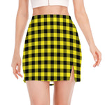 Yellow Buffalo Plaid Print Side Slit Mini Skirt