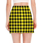 Yellow Buffalo Plaid Print Side Slit Mini Skirt
