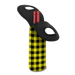 Yellow Buffalo Plaid Print Single Neoprene Wine Tote