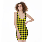 Yellow Buffalo Plaid Print Sleeveless Bodycon Dress