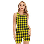 Yellow Buffalo Plaid Print Sleeveless One Piece Swimsuit