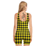 Yellow Buffalo Plaid Print Sleeveless One Piece Swimsuit