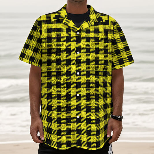 Yellow Buffalo Plaid Print Textured Short Sleeve Shirt