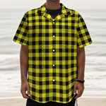 Yellow Buffalo Plaid Print Textured Short Sleeve Shirt