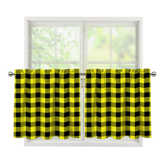 Yellow Buffalo Plaid Print Tier Curtains