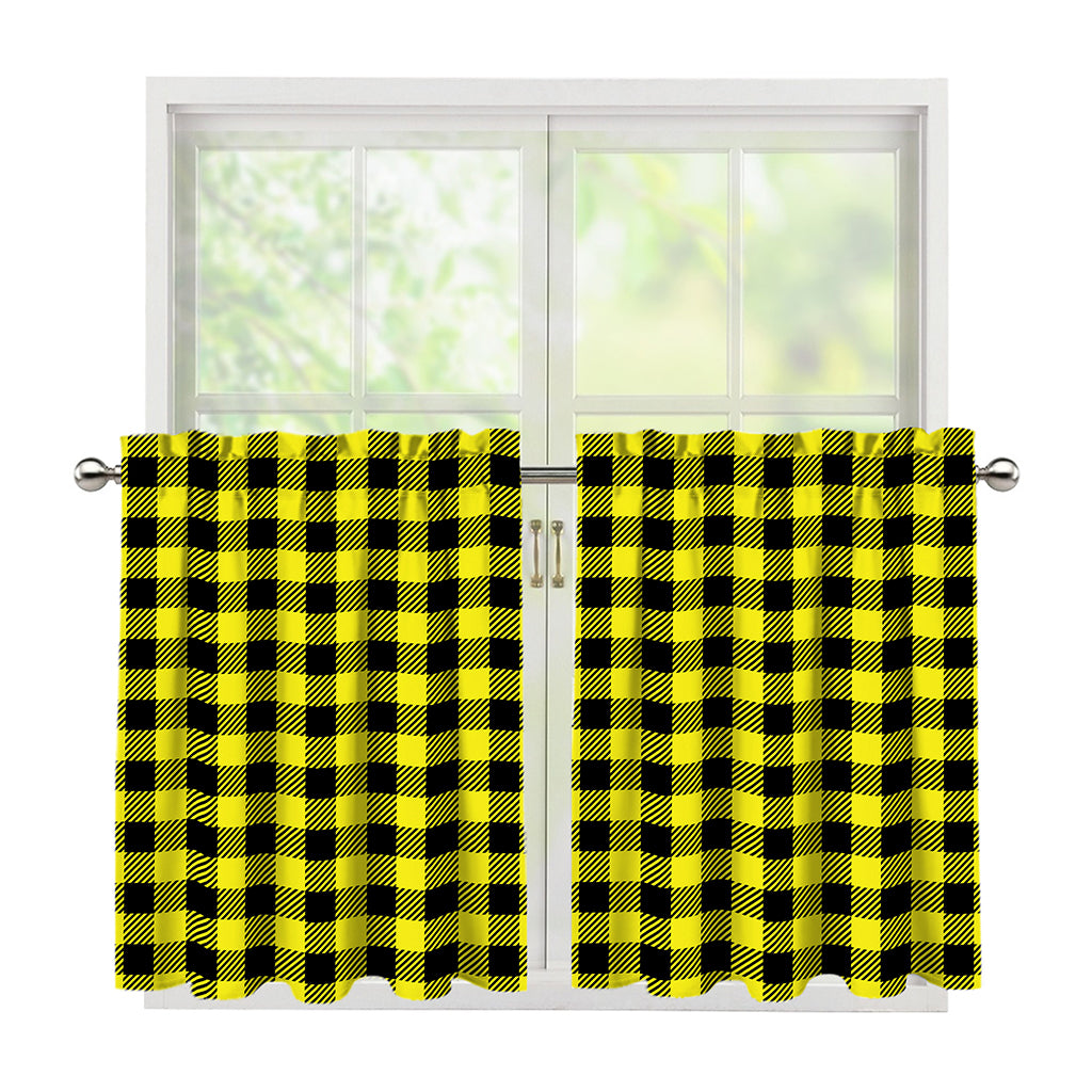 Yellow Buffalo Plaid Print Tier Curtains